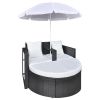 Patio Bed with Parasol Black Poly Rattan