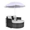 Patio Bed with Parasol Black Poly Rattan