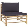 4 Piece Patio Lounge Set with Dark Gray Cushions Bamboo