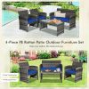 4 Pieces Patio Rattan Furniture Set with Glass Table and Loveseat