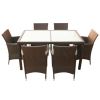 7 Piece Patio Dining Set with Cushions Poly Rattan Brown