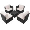 5 Piece Patio Lounge Set with Cushions Poly Rattan Black