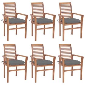 Dining Chairs 6 pcs with Gray Cushions Solid Teak Wood