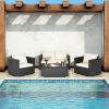 4 Pieces Patio Rattan Conversation Set with Padded Cushion