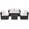 5 Piece Patio Lounge Set with Cushions Poly Rattan Black