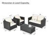 4 Pieces Patio Rattan Conversation Set with Padded Cushion