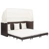 Extendable 3-Seater Sofa Bed with Roof Poly Rattan Brown