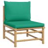 3 Piece Patio Lounge Set with Green Cushions Bamboo