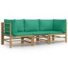 3 Piece Patio Lounge Set with Green Cushions Bamboo