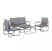 Outdoor Deep Seating Conversation Sofa Set, 4-Pieces Patio Metal Furniture with Light Gray Cushions