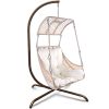 Swing Egg Chair with Stand Indoor Outdoor, UV Resistant Cushion Hanging Chair with Cup Holder, Anti-Rust with Wicker Rattan Frame 350lbs Capacity Hamm