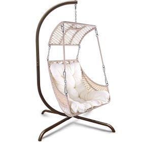 Swing Egg Chair with Stand Indoor Outdoor, UV Resistant Cushion Hanging Chair with Cup Holder, Anti-Rust with Wicker Rattan Frame 350lbs Capacity Hamm