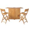 3 Piece Bistro Set with Folding Chairs Solid Teak Wood