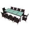 11 Piece Patio Dining Set with Cushions Poly Rattan Brown