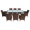 9 Piece Patio Dining Set with Cushions Poly Rattan Brown