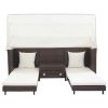 Extendable 3-Seater Sofa Bed with Roof Poly Rattan Brown