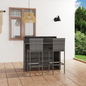 3 Piece Patio Bar Set with Cushions Gray