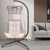 Swing Egg Chair with Stand Indoor Outdoor, UV Resistant Cushion Hanging Chair with Cup Holder, Anti-Rust with Wicker Rattan Frame 350lbs Capacity Hamm