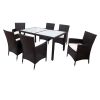 7-piece Outdoor Wicker Dining set - Dining table set for 7 - Patio Rattan Furniture Set with Beige Cushion