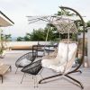 Swing Egg Chair with Stand Indoor Outdoor, UV Resistant Cushion Hanging Chair with Cup Holder, Anti-Rust with Wicker Rattan Frame 350lbs Capacity Hamm