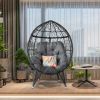 Outdoor Patio Wicker Egg Chair Indoor Basket Wicker Chair with Grey Cusion for Backyard Poolside