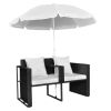 Patio Bed with Parasol Black Poly Rattan