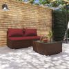 3 Piece Patio Lounge Set with Cushions Poly Rattan Brown