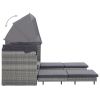 Extendable 3-Seater Sofa Bed with Roof Poly Rattan Gray