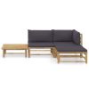 4 Piece Patio Lounge Set with Dark Gray Cushions Bamboo