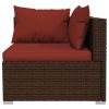 3 Piece Patio Lounge Set with Cushions Brown Poly Rattan