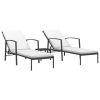 Sun Loungers 2 pcs with Table Poly Rattan Black