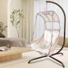 Swing Egg Chair with Stand Indoor Outdoor, UV Resistant Cushion Hanging Chair with Cup Holder, Anti-Rust with Wicker Rattan Frame 350lbs Capacity Hamm