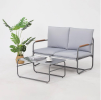 Outdoor Deep Seating Conversation Sofa Set, 4-Pieces Patio Metal Furniture with Light Gray Cushions