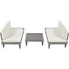 Outdoor 3-Piece Patio Furniture Set Solid Wood Sectional Sofa Set with Coffee Table Conversation Set with Side Table and Cushions; Grey+Beige