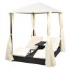 Double Sun Lounger with Curtains Poly Rattan Black