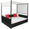 Patio Bed with Canopy Black 74.8"x51.2" Poly Rattan