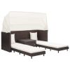 Extendable 3-Seater Sofa Bed with Roof Poly Rattan Brown