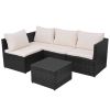 5 Piece Patio Lounge Set with Cushions Poly Rattan Black