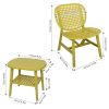 3 Pieces Hollow Design Patio Table Chair Set All Weather Conversation Bistro Set Outdoor Coffee Table with Open Shelf and Lounge Chairs with Widened S