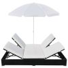 Patio Lounge Bed with Umbrella Poly Rattan Black