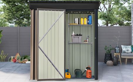 TOPMAX Patio 5ft Wx3ft. L Garden Shed, Metal Lean-to Storage Shed with Adjustable Shelf and Lockable Door, Tool Cabinet for Backyard, Lawn, Garden, Br