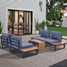 5-Piece Patio Sectional Sofa Set Couch Furniture Aluminum Frame built in table With Cushions and a end table