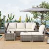 6-Piece Outdoor Sofa Set; PE Wicker Rattan Sofa with 2 Corner Chairs; 2 Single Chairs; 1 Ottoman and 1 Storage Table; All-weather Conversational Furni