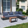 5-Piece Patio Sectional Sofa Set Couch Furniture Aluminum Frame built in table With Cushions and a end table