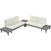 Outdoor 3-Piece Patio Furniture Set Solid Wood Sectional Sofa Set with Coffee Table Conversation Set with Side Table and Cushions; Grey+Beige