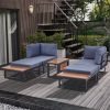 5-Piece Patio Sectional Sofa Set Couch Furniture Aluminum Frame built in table With Cushions and a end table