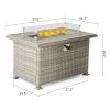 Outdoor Wicker Gas Fire Table, Patio Propane Gas Fire Pit w Aluminum Tabletop,Glass Wind Guard