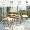 3 Pieces Rattan Furniture Set with Cushioned Chair Table