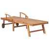 Sun Lounger with Wine Red Cushion Solid Teak Wood