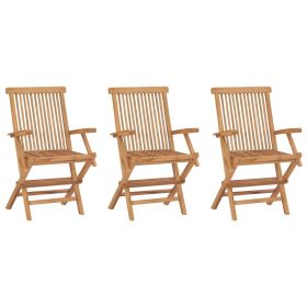 Folding Patio Chairs 3 pcs Solid Teak Wood